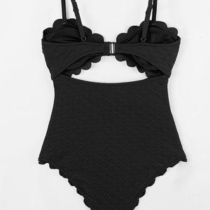 Black Knotted Scalloped One Piece Swimsuit
